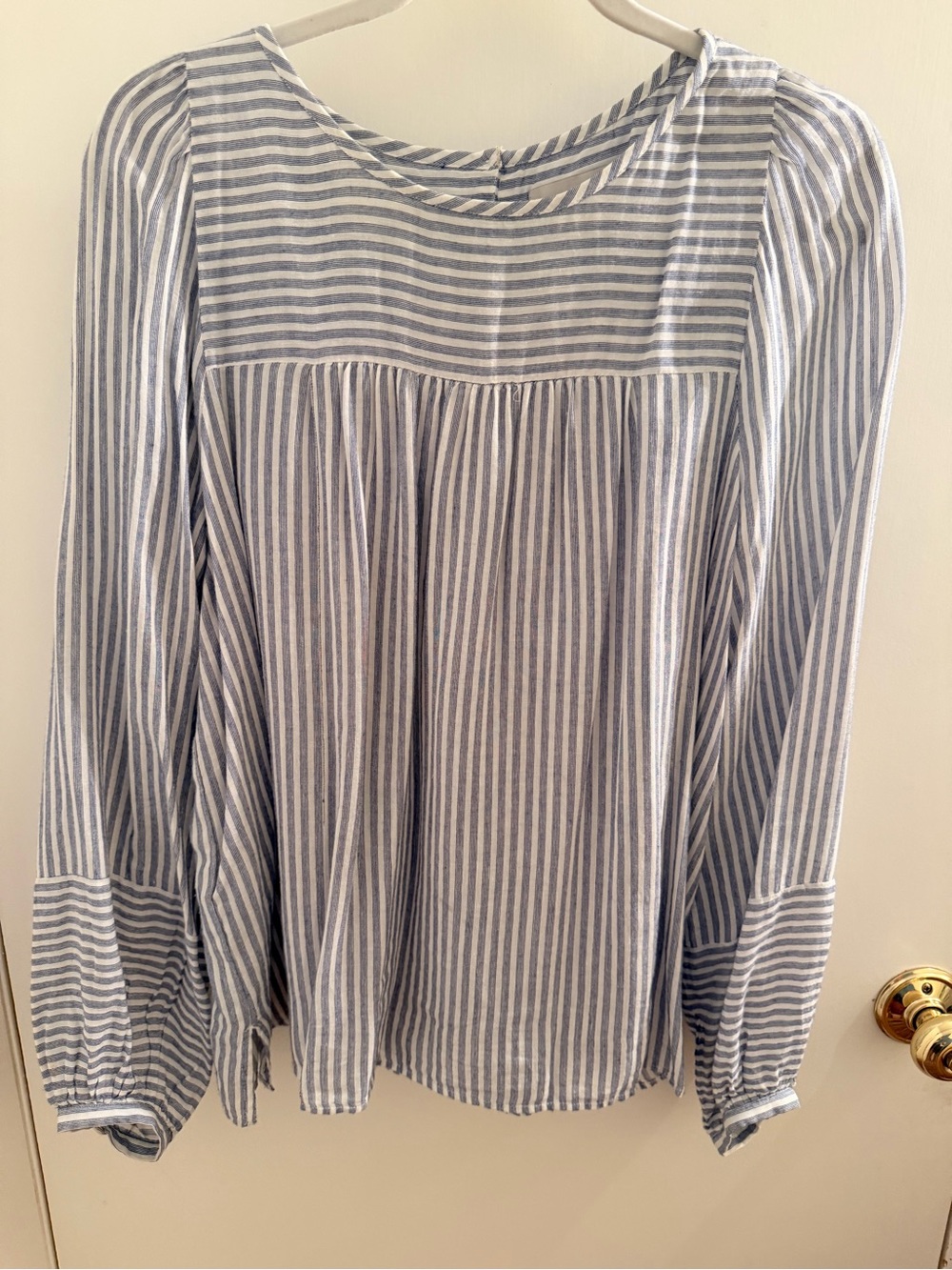 LOFT Blue and White Striped Peasant Blouse
